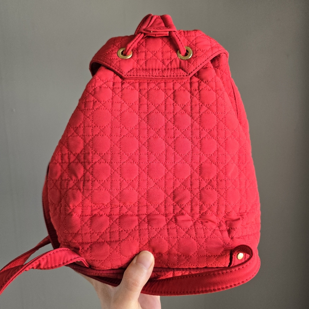 Medium Lady Dior Cannage Quilted Nylon Red Backpack made in Italy - Picture 14 of 14